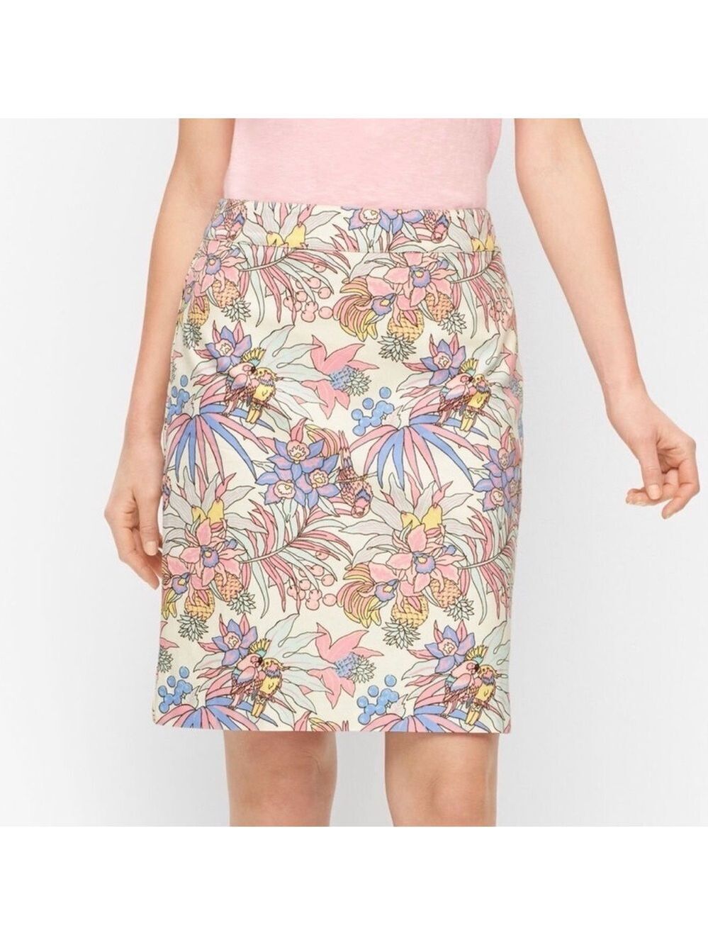Talbots Plus Size Birds Of Paradise Tropical Canvas A-line Pencil Skirt NWT 16